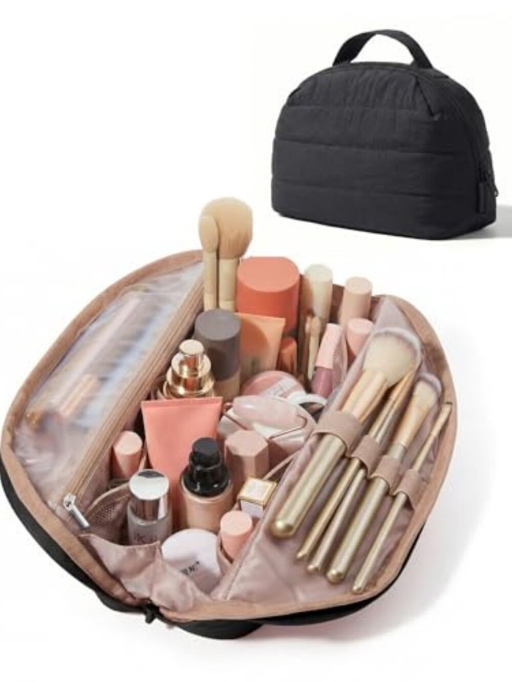 Puffy Makeup Bag Foldable Travel Cosmetic Pouch with Divider